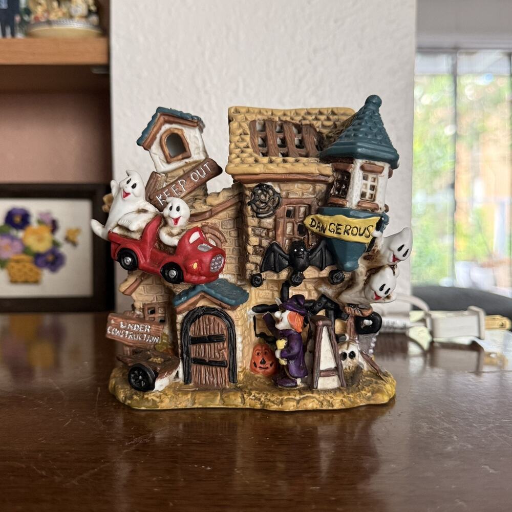 Vintage 1990s Lighted Porcelain Halloween Haunted Castle Ghost Village Decor
